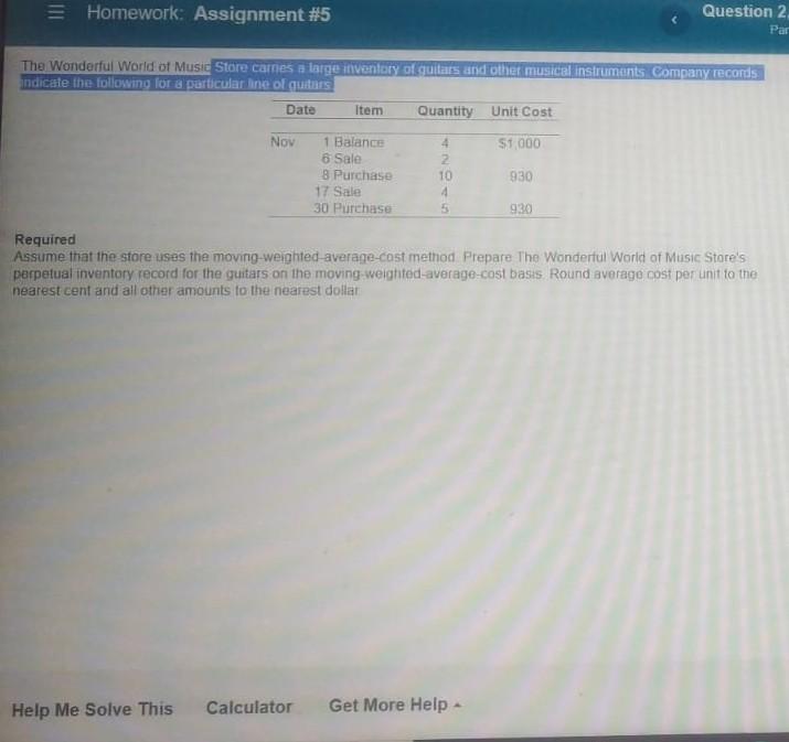  = Homework: Assignment #5 Question 2, Par The Wonderful World of