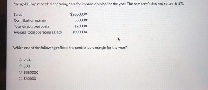  Marigold Corp.recorded operating data for its shoe division for the year.
