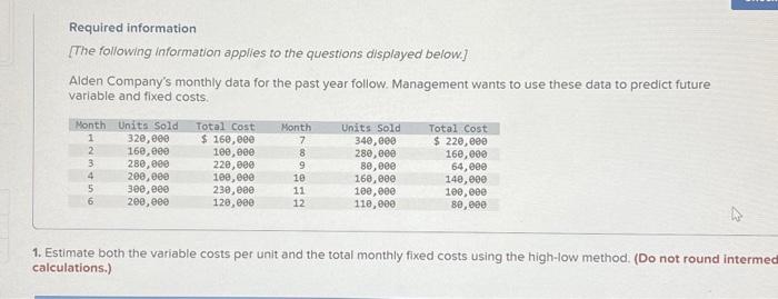  \begin{tabular}{l} Total cost at the low point \\ Variable costs at