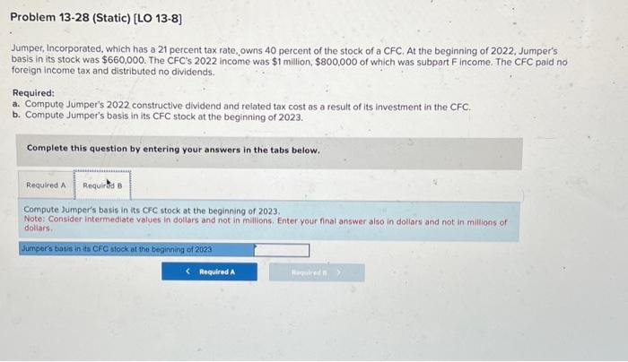 13-8] Jumper, Incorporated, which has a 21 percent tax rate, owns 40