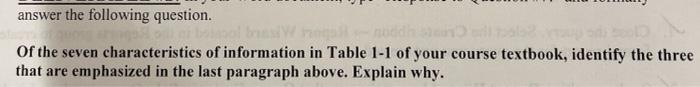  Question Table 1-1 reference answer the following question. of the seven