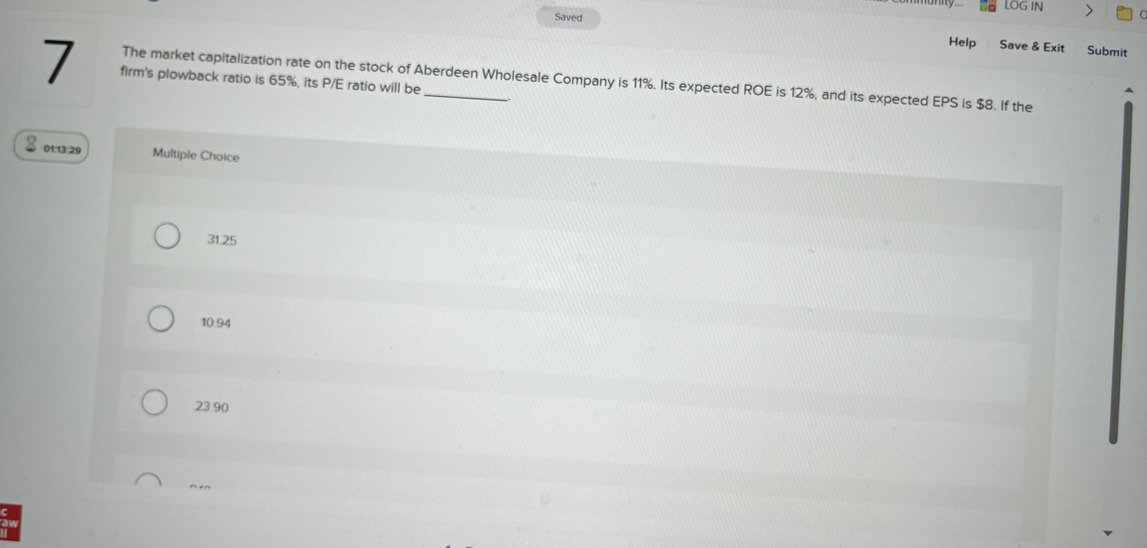  Saved LOG IN Help Save & Exit Submit The market capitalization