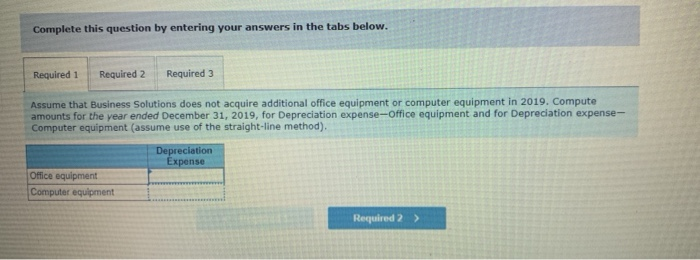 balances for Business Solutions follow. office equipment Accumulated depreciation office equipment Computer