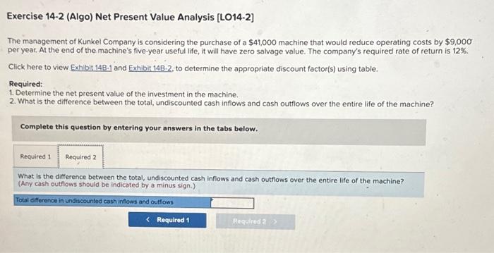 Kunkel Company is considering the purchase of a $41,000 machine that would
