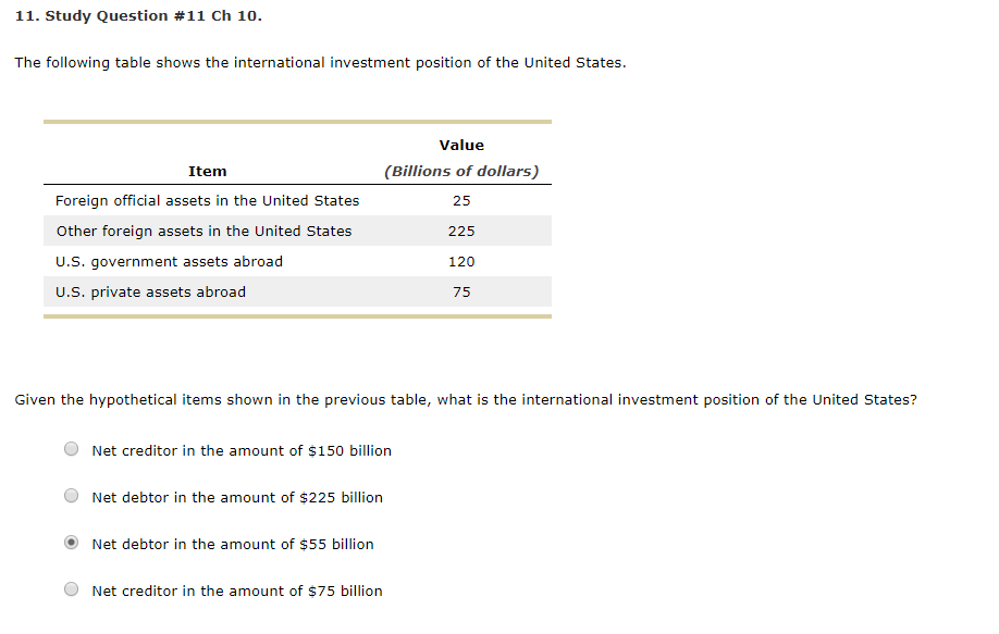  11. Study Question #11 Ch 10. The following table shows the
