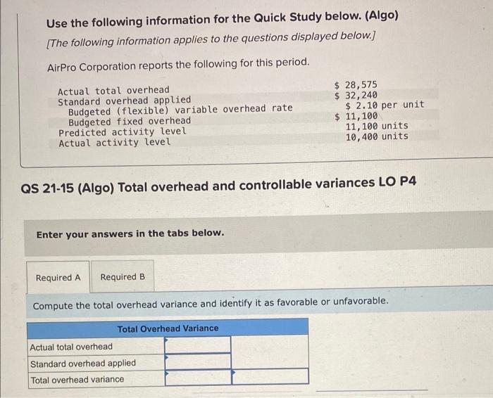  Use the following information for the Quick Study below. (Algo) [The