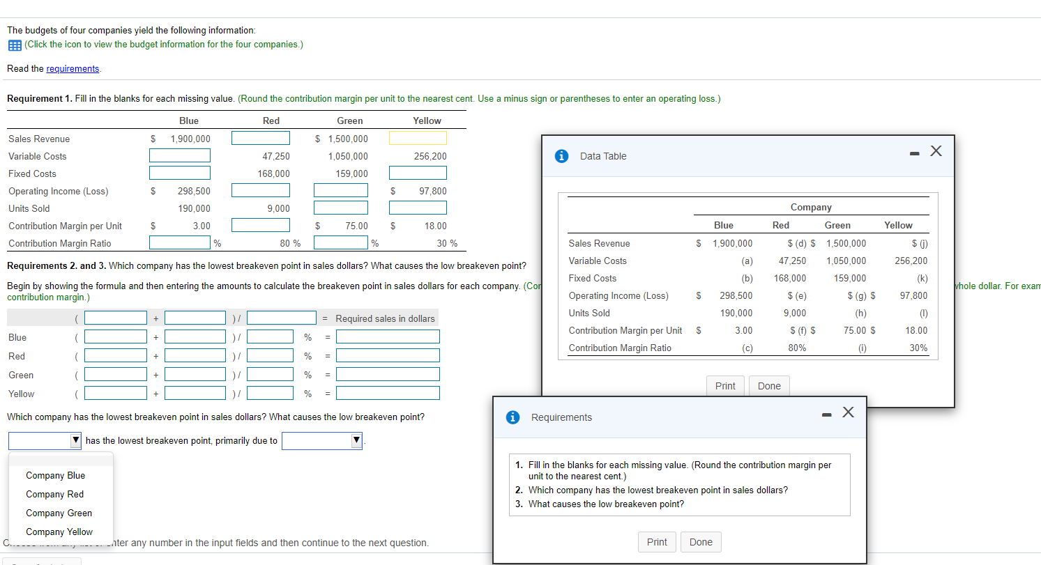 1, 2, and 3- data table and requirements needed are posted The