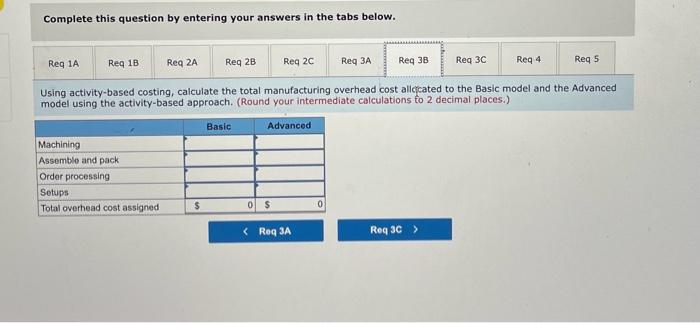 model and the Advanced model using the activity-based approach. Complete this question