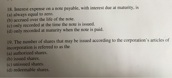  18. Interest expense on a note payable, with interest due at