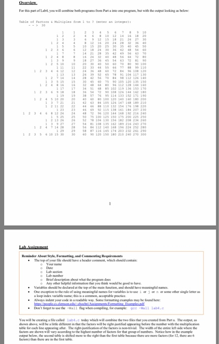 part of Lab 4 was the program that printed out factors of
