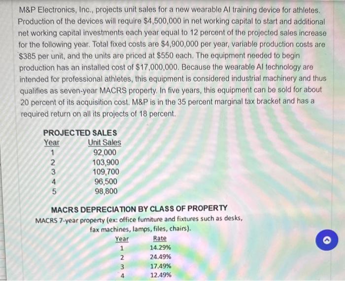  M\&P Electronics, Inc., projects unit sales for a new wearable Al