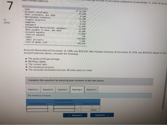 normal balances. points Cash Accounts receivable Note receivable, due 2020 Merchandise inventory