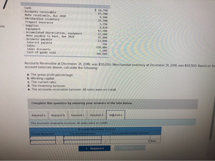 Prepaid insurance Supplies Equipment Accumulated depreciation, equipment Note payable to bank, due