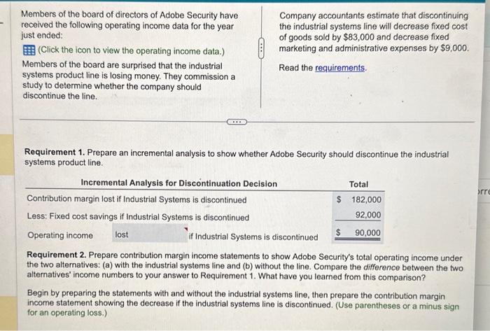  Requirement 1. Prepare an incremental analysis to show whether Adobe Security