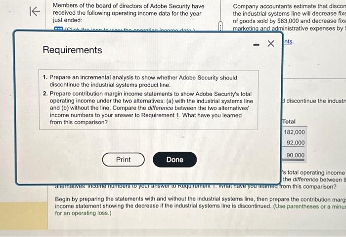 income statements to show Adobe Security's total operating income under the two