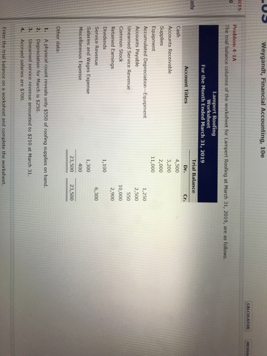 Problem 4-1A. Please create a Worksheet, Income Statement, Retained Earnings and