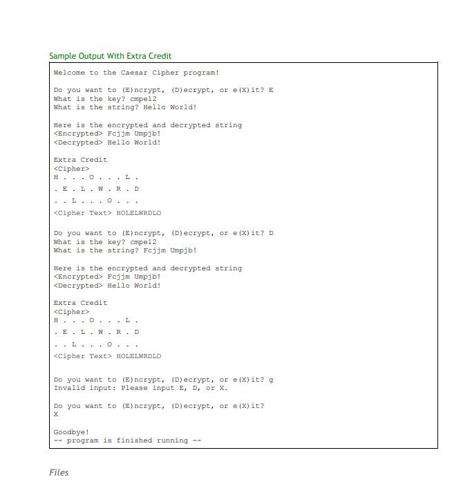 will allow the user to encrypt or decrypt strings using a Caesar