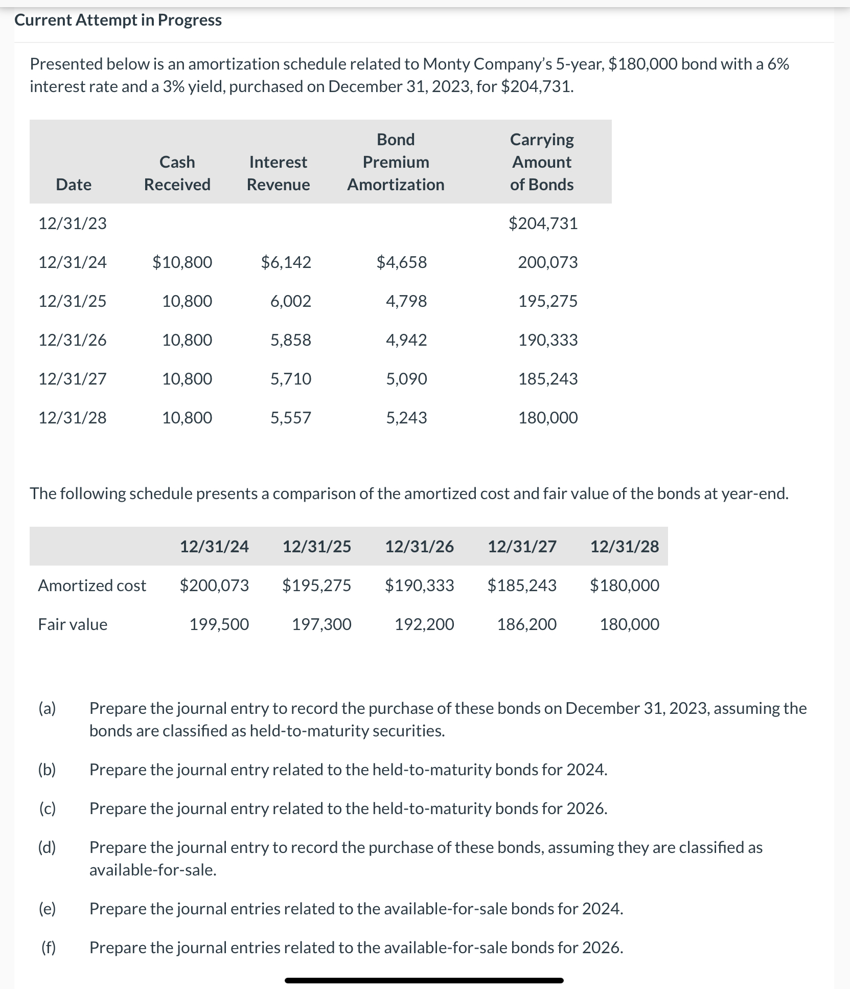  Current Attempt in Progress Presented below is an amortization schedule related