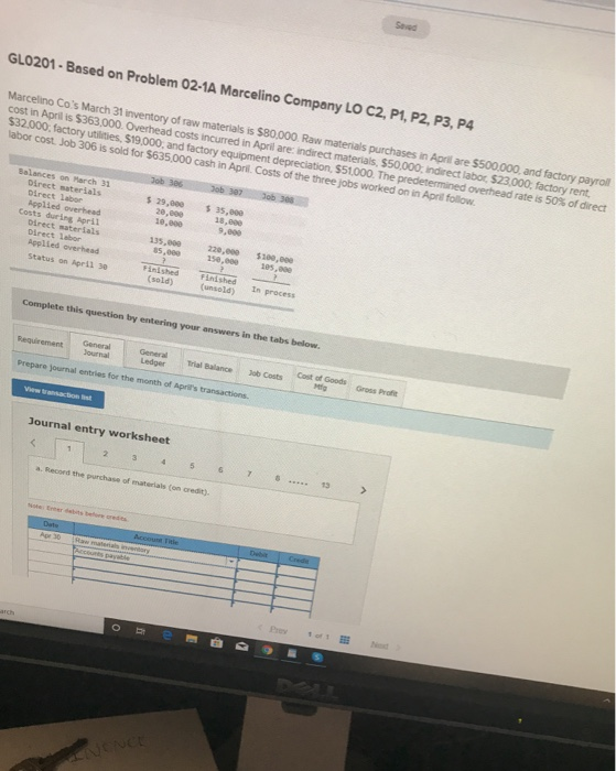  Sed GLO201 - Based on Problem 02-1A Marcelino Company LO C2,