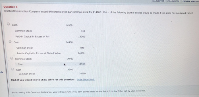  CALCULATOR FULL SCREEN PRINTER VERSION Question 3 SheffieldConstruction Company issued 840