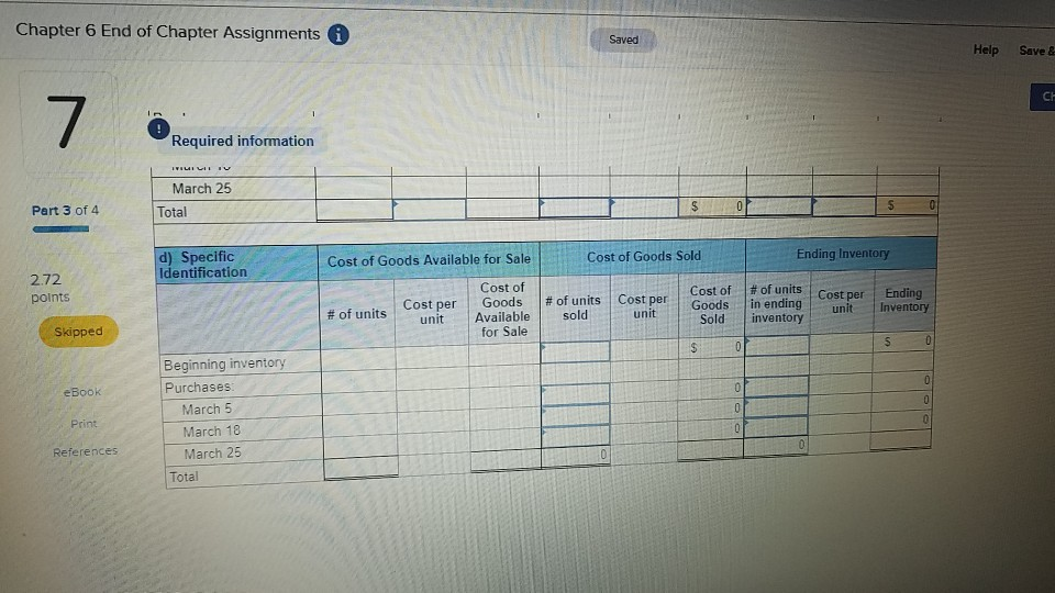 Mar. 1 Beginning inventory Mar. 5 Purchase Mar. 9 Sales Mar. 18