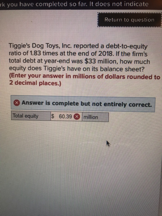  rk you have completed so far. It does not indicate Return