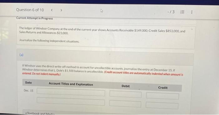  Question 6 of 10 -73 E 1 Current Attempt in Progress