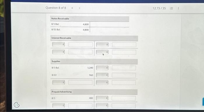 and September. 3 Paid August rent $460. 5 Received \$1,440 cash from
