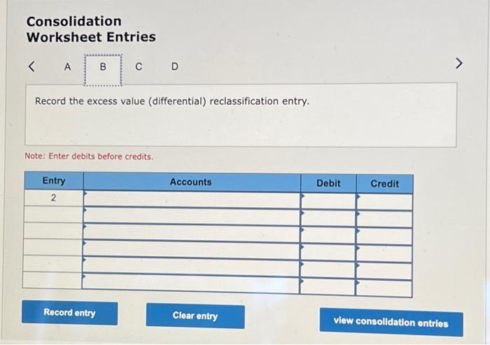 debits before credits. Consolidation Worksheet Entries Record the optional accumulated depreciation consolidation