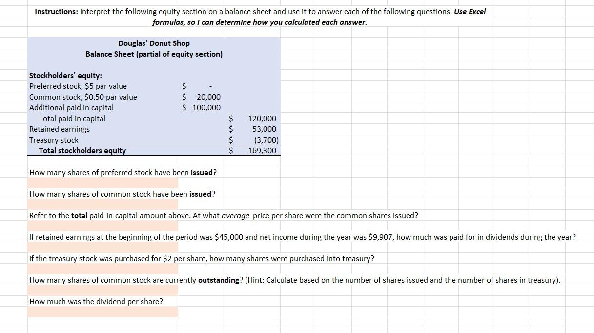  Instructions: Interpret the following equity section on a balance sheet and