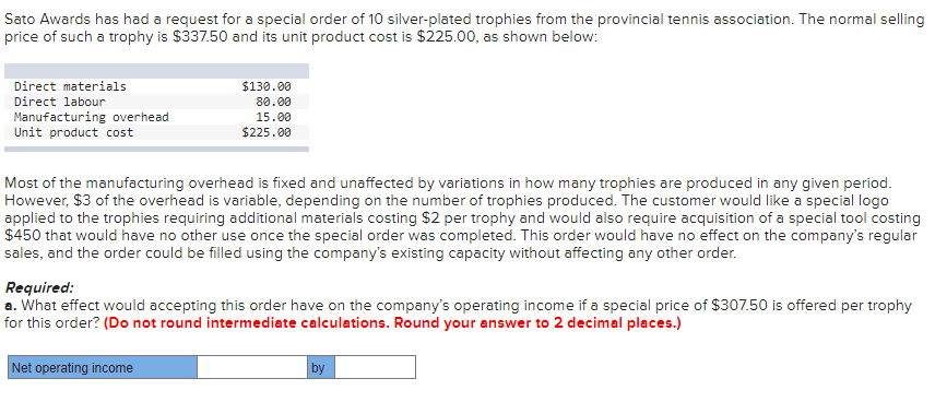  Sato Awards has had a request for a special order of