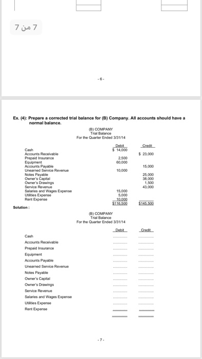 Supplies 7. Insurance Expense 8. Owner's Drawings 10 Notes Payable Ex. (2)For