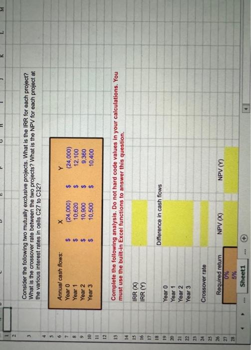  answer as formulas Consider the following two mutually exclusive projects. What