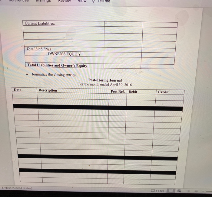 the adjusted trial balance, prepare the financial statement and complete the closing