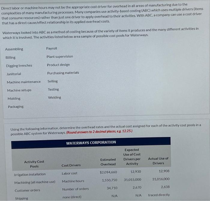  Direct labor or machine hours may not be the appropriate cost