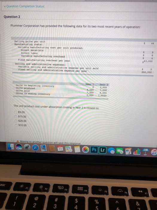  v Question Completion Status: Question2 Plummer Corporation has provided the following