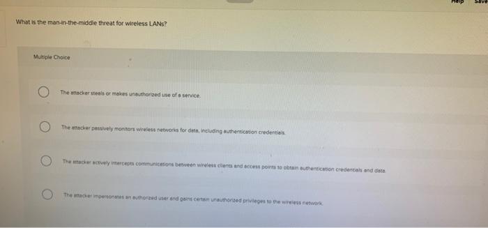  What is the man-in-the-middle threat for wireless LANS? Multiple Choice The