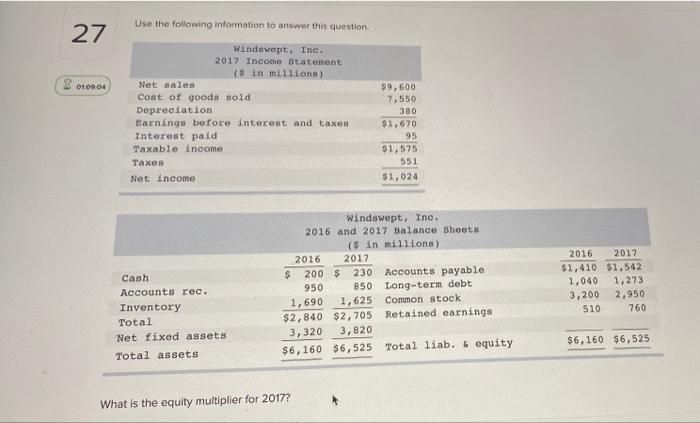  Use the following information to answer this question. Windswept, Inc. 2017