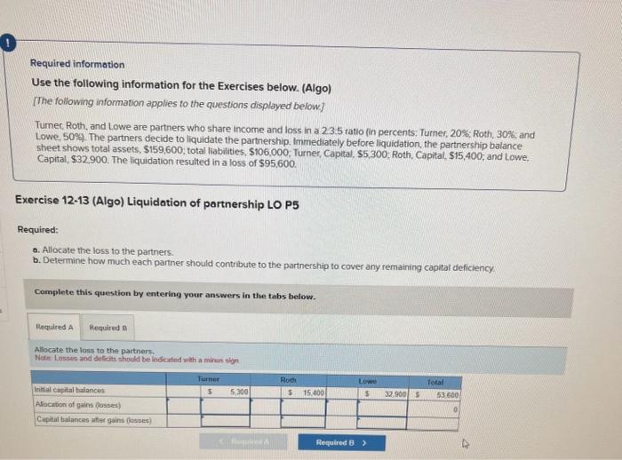  Required information Use the following information for the Exercises below. (Algo)