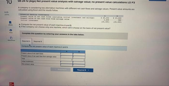  Us 24-12 (Algo) Net present value analysis with salvage value; no