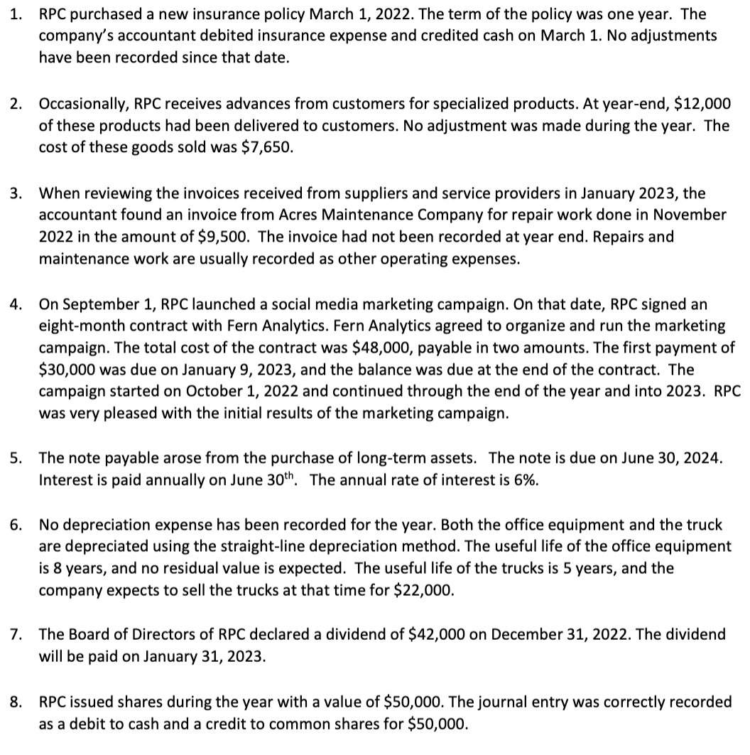above-noted items. Show your work. 2. Prepare the adjusted trial balance. A