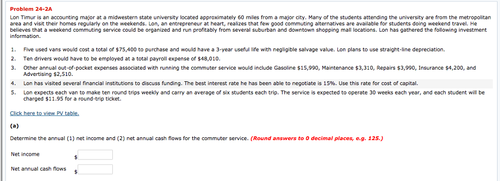 Please solve this problem Problem 24-2A Lon Timur is an accounting major