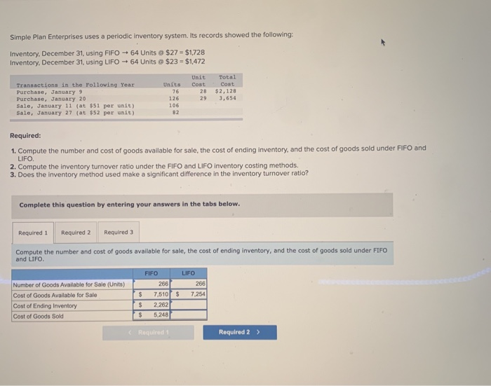  Simple Plan Enterprises uses a periodic inventory system. Its records showed