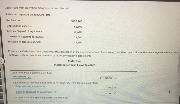  Cash Flows from Operating Activities - Indirect Method Staley Inc. reported
