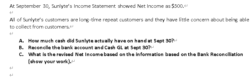 all of the transactions in Sunlyte Corporation's Cash ledger for the month
