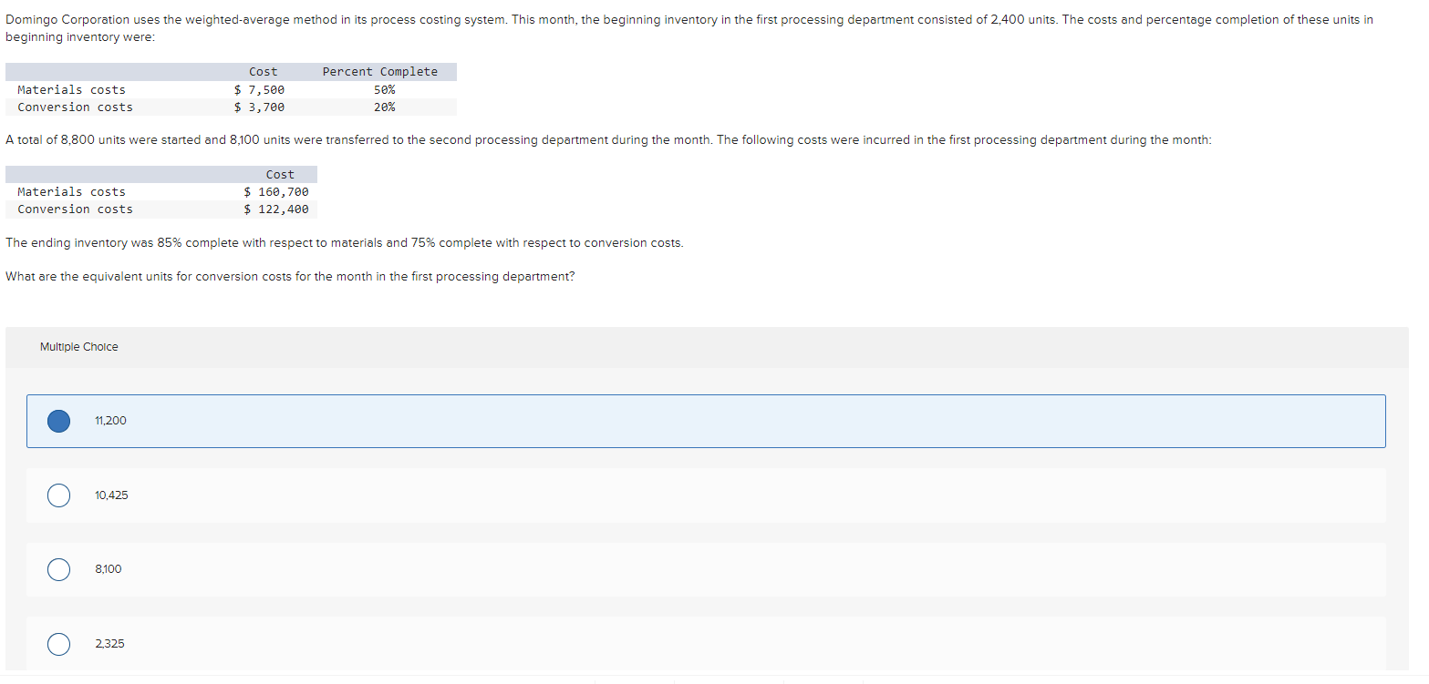  The ending inventory was 85% complete with respect to materials and