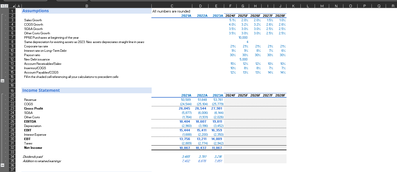 Please fill out this excel sheet and show your work in excel