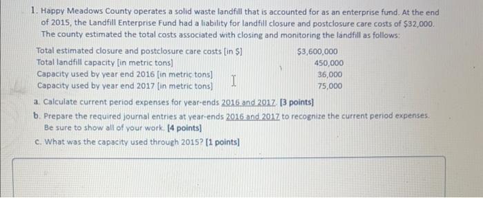  1. Happy Meadows County operates a solid waste landfill that is