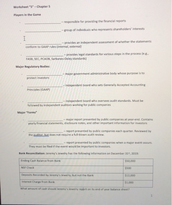  Worksheet "5" - Chapter 5 Players in the Game - responsible