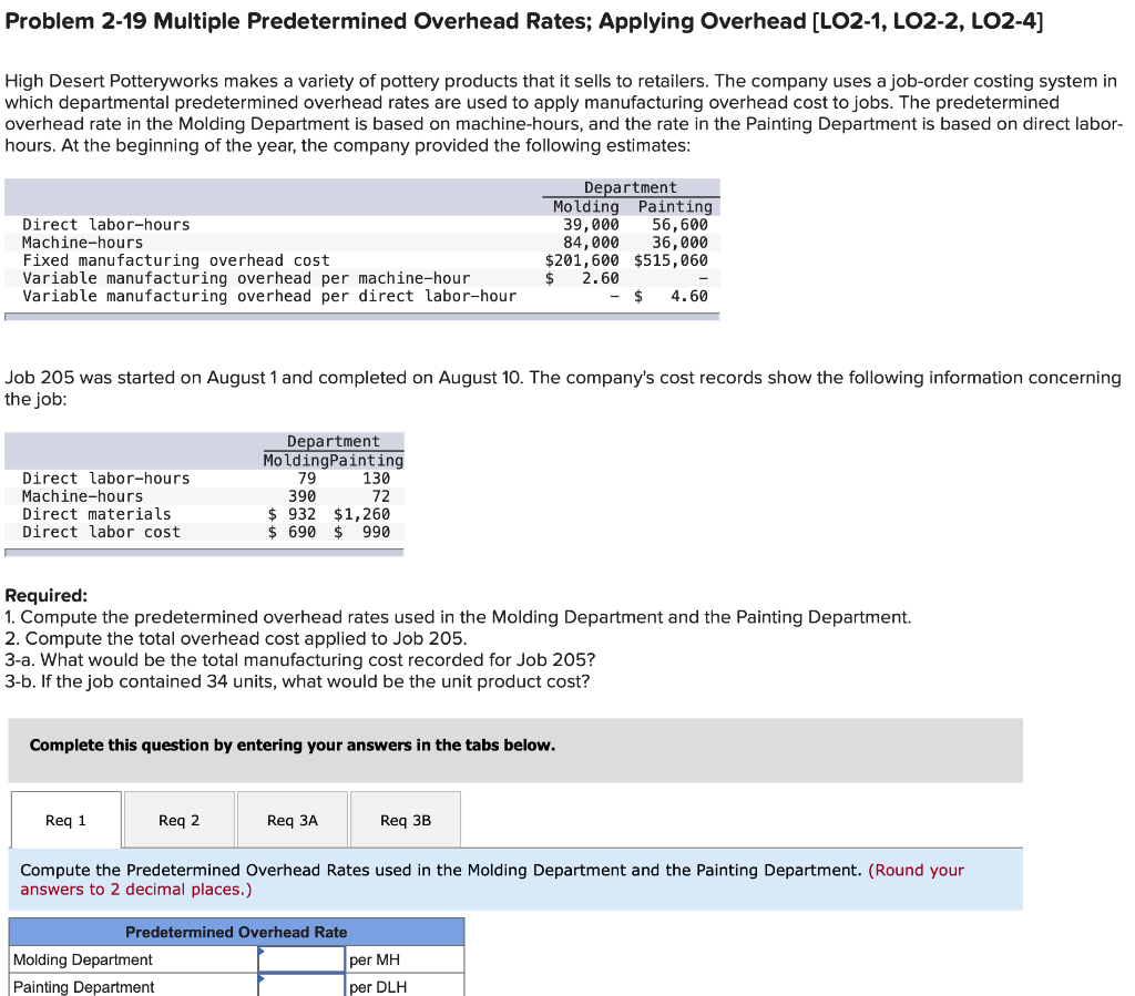  Problem 2-19 Multiple Predetermined Overhead Rates; Applying Overhead (LO2-1, LO2-2, LO2-4)